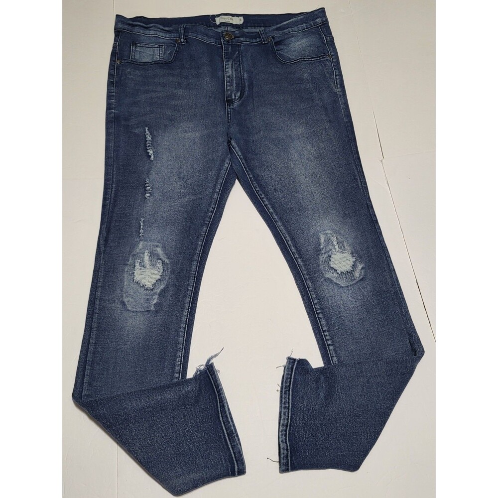 Blue Cult Men's Blue Slim Straight Denim Jeans Distressed Size Men's 40x32